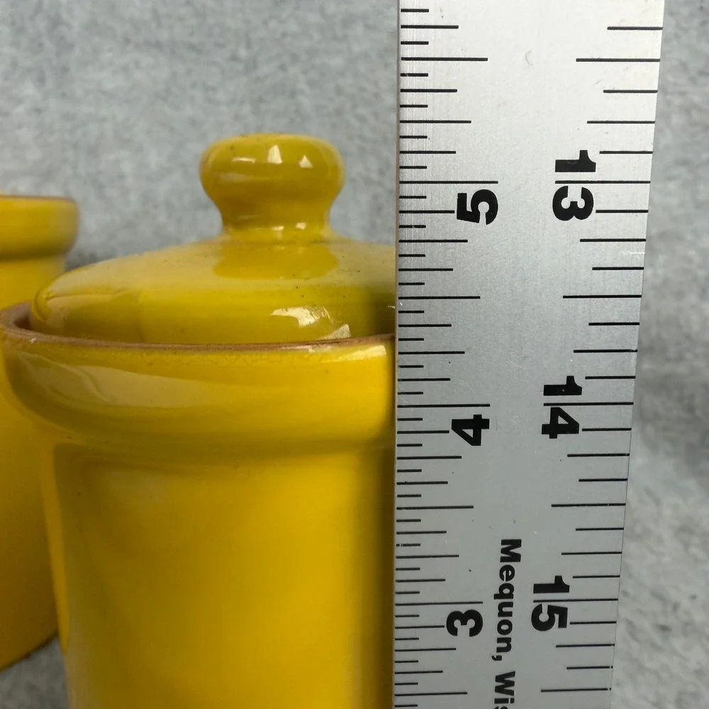 Vintage MCM Ceramic Canister 2pc  5.5in Yellow Made in Italy Terracotta Jar